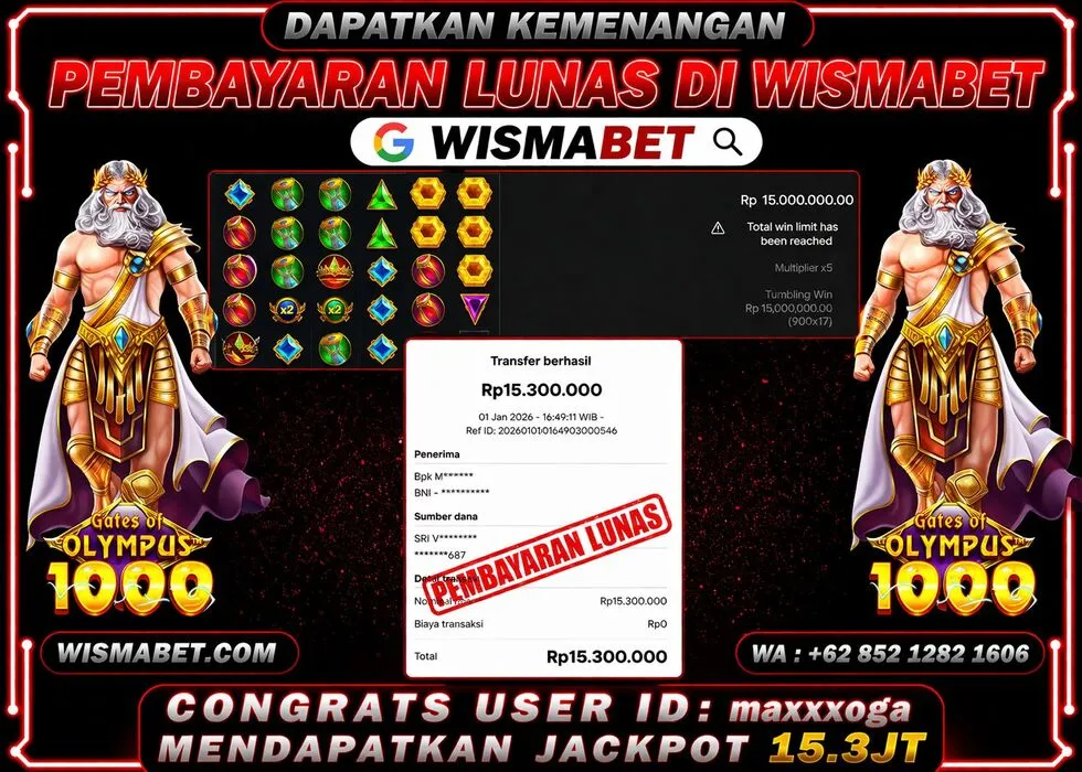 Wismabet - BUKTI KEMENANGAN GATES OF OLYMPUS 1000 Rp13,500,000,- LUNAS